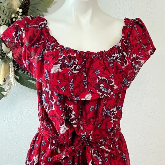 Lane Bryant Red and Blue Floral Midi Dress - Picture 2 of 8